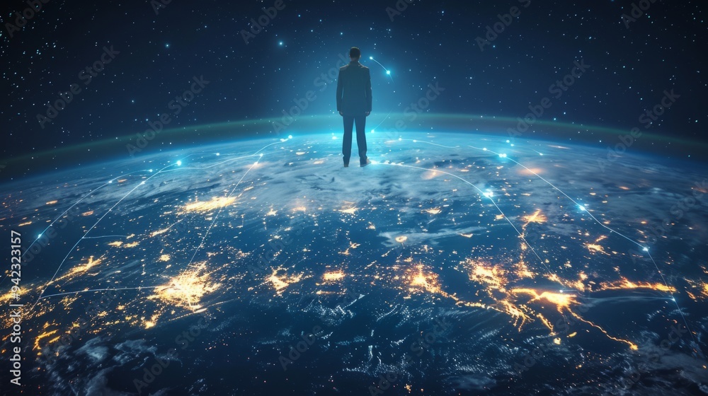 Businessman on top of the world generative ai Businessman on top of the world generative ai