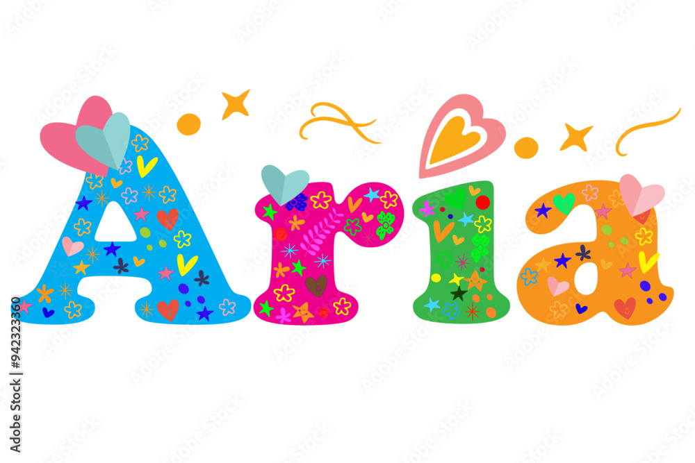 Fototapeta premium Aria female name decorative lettering type design. Vector