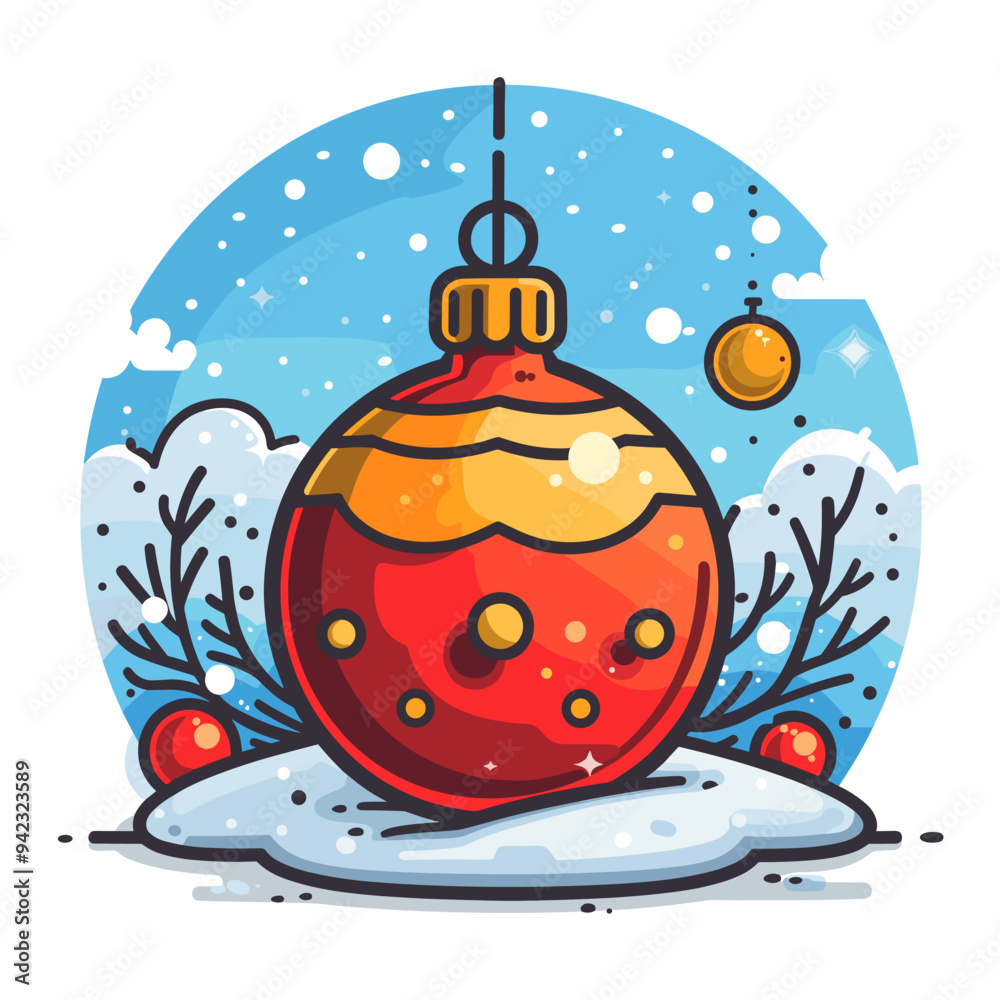 Vector illustration of christmas ball on snow with snowflakes. Vector illustration of christmas ball on snow with snowflakes.
