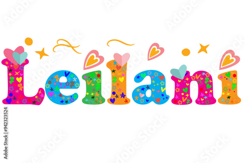 Leilani female name decorative lettering type design. Vector