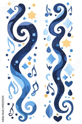 Abstract Swirls with Music Notes and Stars