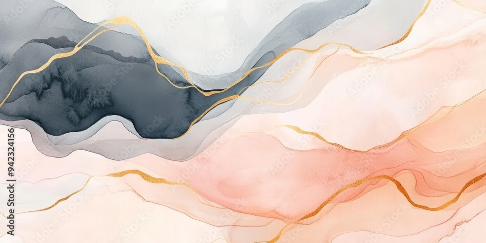 Fototapeta premium This calming and soothing blend of soft hues and delicate lines beautifully creates a minimalistic abstract watercolor design, which is perfect for use in backgrounds and various artistic projects