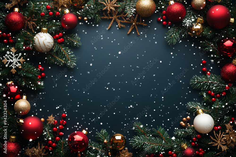 Festive Christmas New Year border. Xmas background and frame composition. Christmas banner and web poster Festive Christmas New Year border. Xmas background and frame composition. Christmas banner and web poster