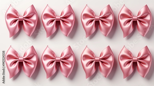 pink satin ribbon bow collection isolated on a transparent background