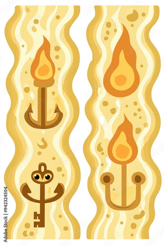 Anchor Key and Flame Icons on Wavy Pattern Background Anchor Key and Flame Icons on Wavy Pattern Background