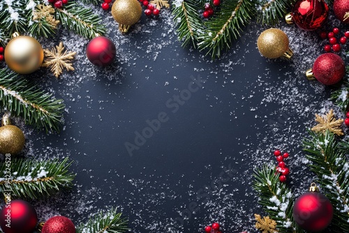 Festive Christmas New Year border. Xmas background and frame composition. Christmas banner and web poster