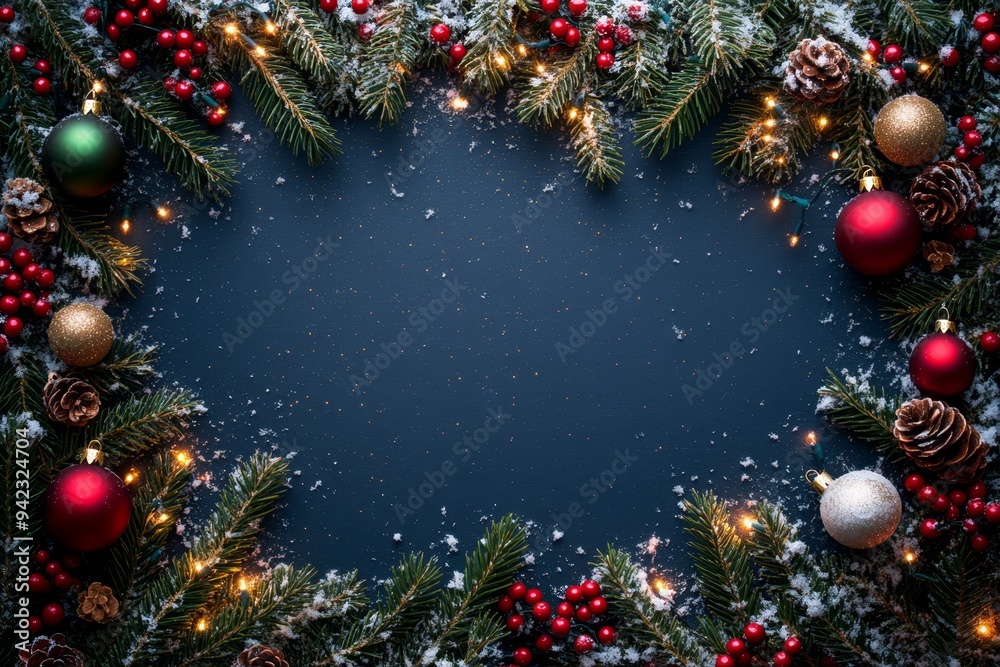 Festive Christmas New Year border. Xmas background and frame composition. Christmas banner and web poster Festive Christmas New Year border. Xmas background and frame composition. Christmas banner and web poster