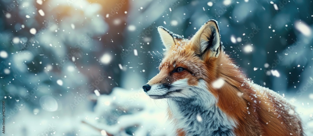 Fototapeta premium Very Beautiful Wild Fox Near Canadian Forest In Winter