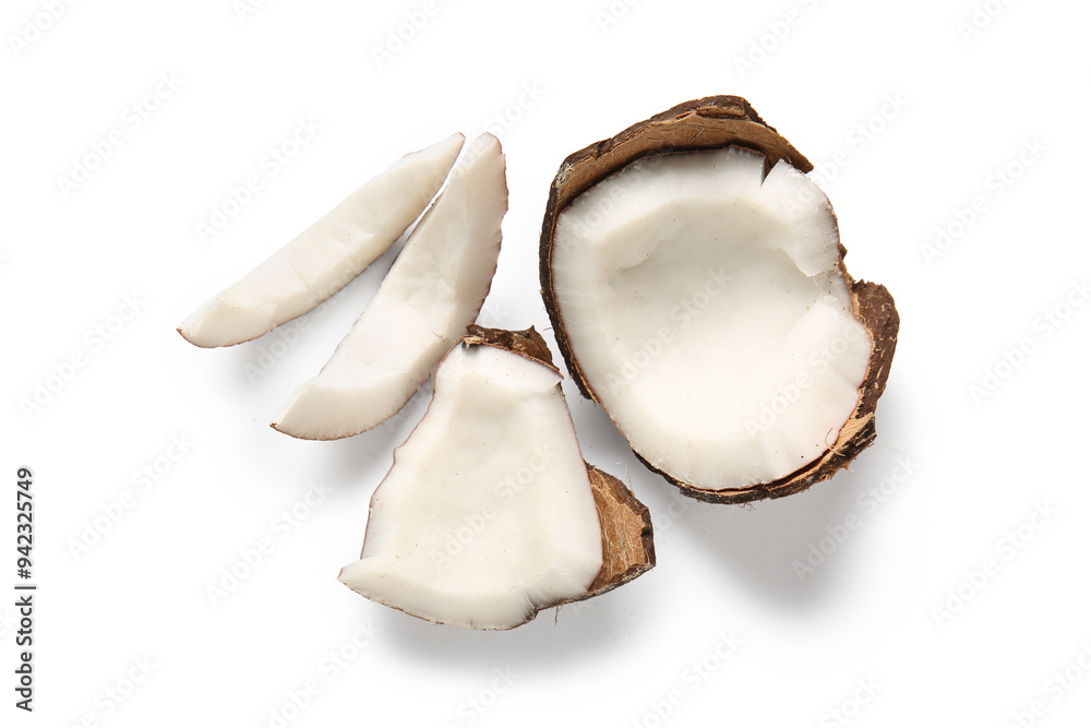 Cut fresh coconut on white background Cut fresh coconut on white background