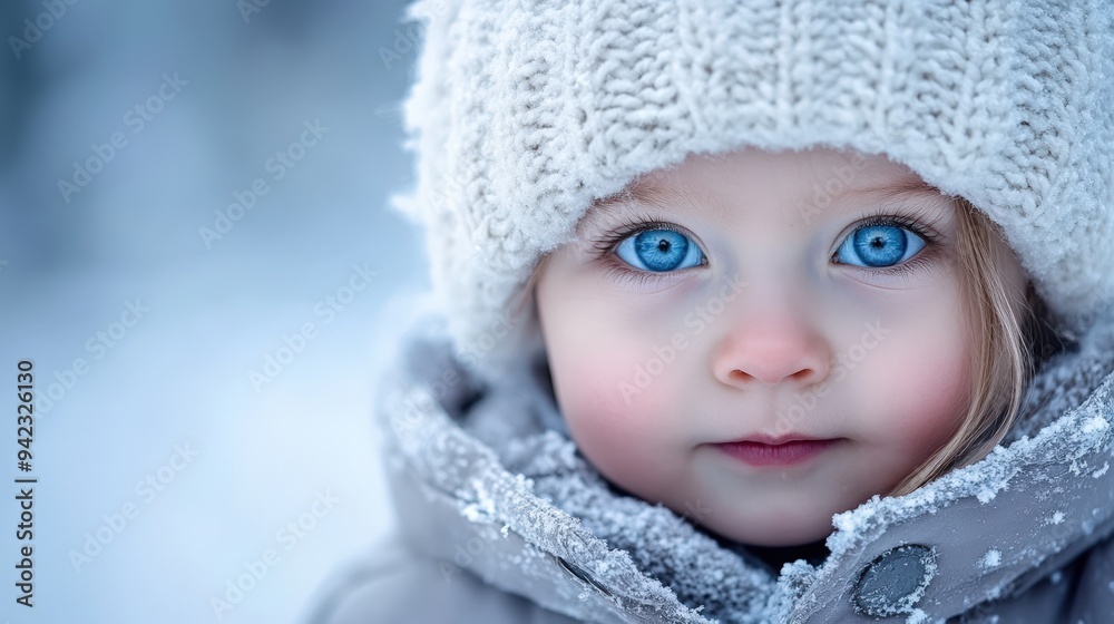 A child with blue eyes wearing a wool hat A child with blue eyes wearing a wool hat