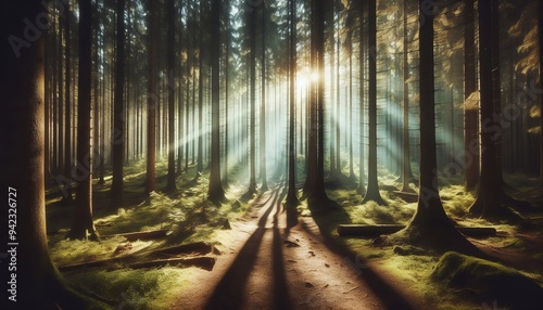 Serene Forest Path with Sunlight Filtering Through Trees 4K