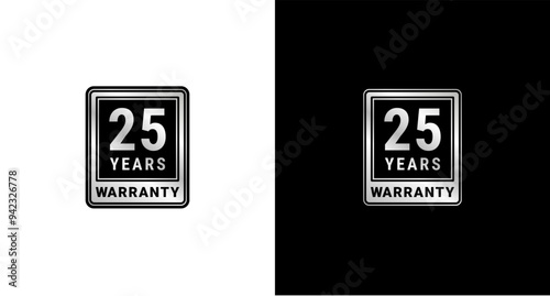 25 years warranty logo or 25 years warranty label vector isolated. The best 25 years warranty label for product packaging design element and more.