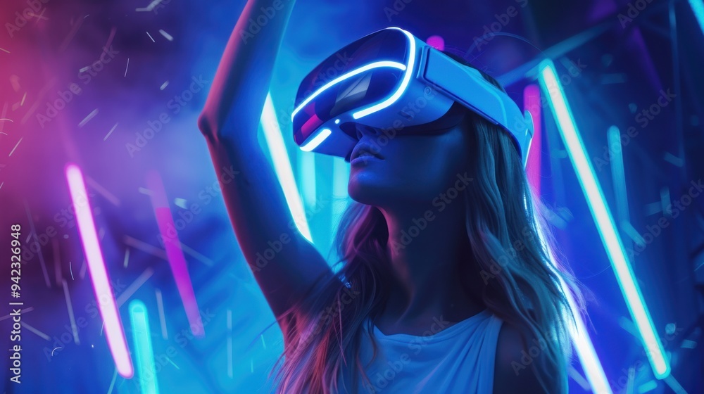 Woman wearing glasses and vr helmet futuristic technology virtual reality conceptwoman wearing gla