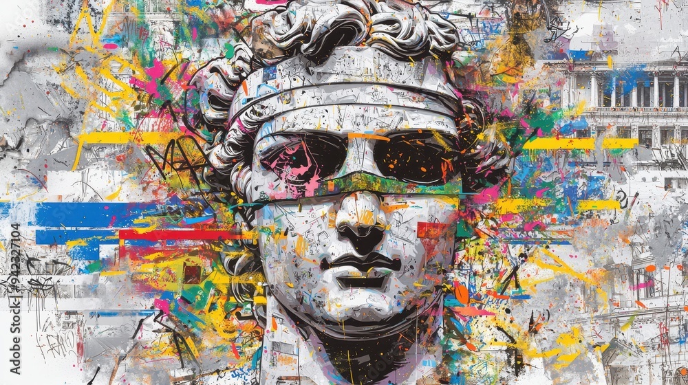 Fototapeta premium Abstract Urban Portrait with Graffiti and Paint Splatter