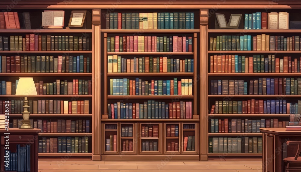 A cozy library filled with colorful books and warm lighting. A cozy library filled with colorful books and warm lighting.