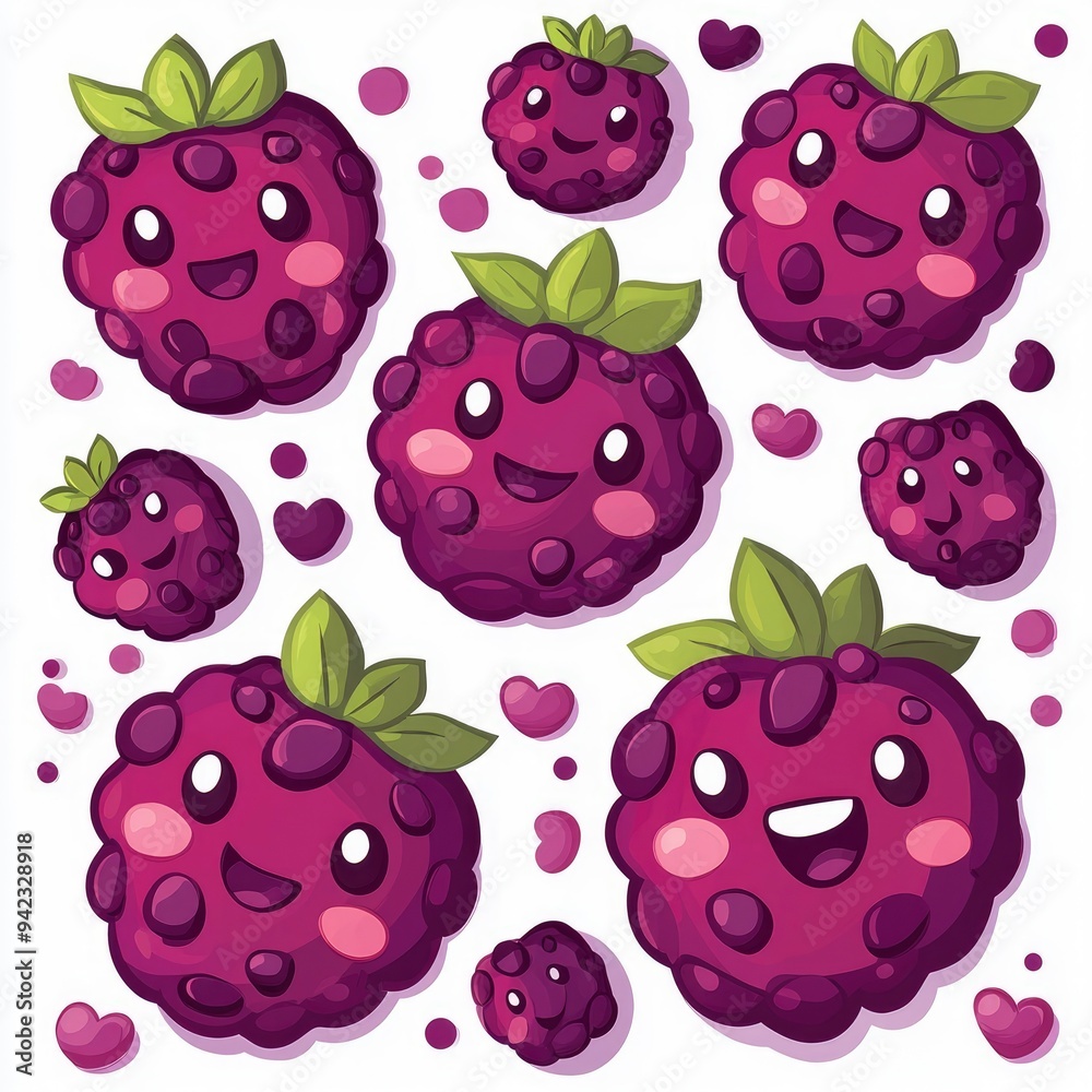 Cute Cartoon Blackberries Seamless Pattern
