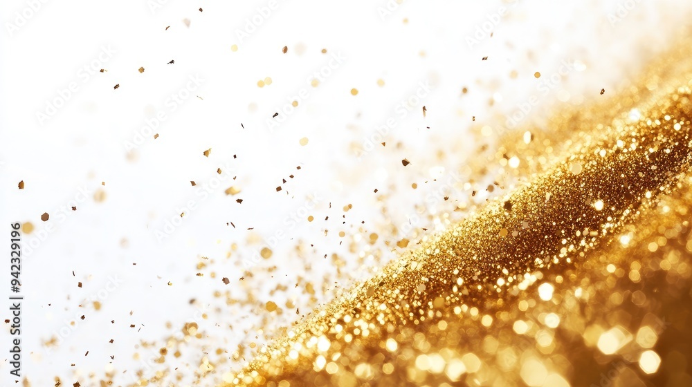 A burst of gold sparkles on a white background with copy space for custom text. A burst of gold sparkles on a white background with copy space for custom text.