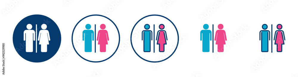 Toilet icon vector isolated on white background. Toilet sign. Man and woman restroom sign vector. Male and female icon Toilet icon vector isolated on white background. Toilet sign. Man and woman restroom sign vector. Male and female icon