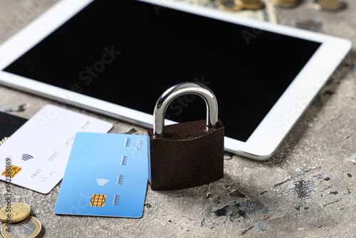 Padlock with credit cards, ...