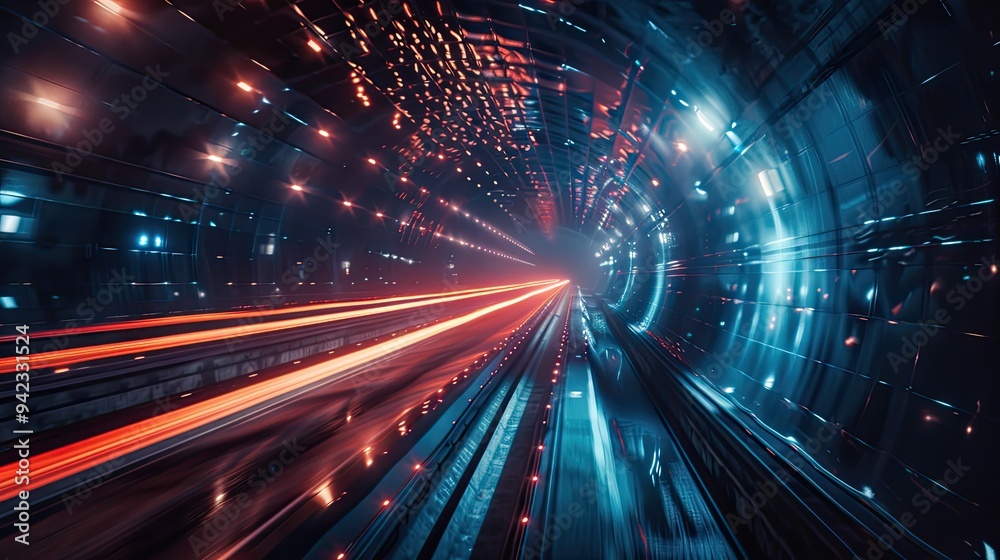 Track tunnel for light speed vehicles. Futuristic technology background. Track tunnel for light speed vehicles. Futuristic technology background.