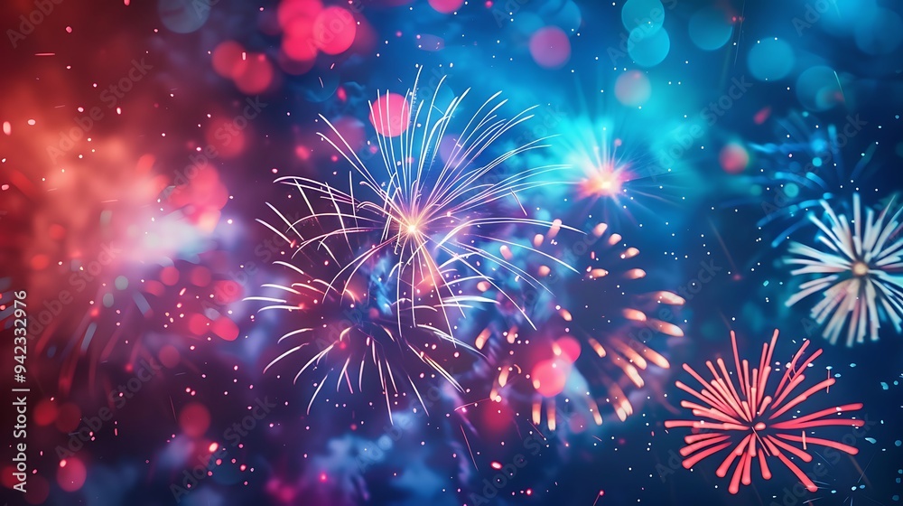 Fototapeta premium Fireworks Display in a Night Sky