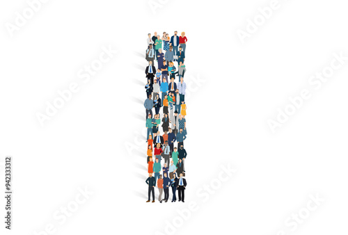 Illustration vectorielle représentant la lettre I de l'alphabet constituée d'une foule de personnages d'âge, de races et de sexes différents