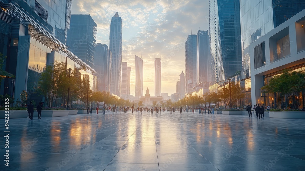A cityscape with a focus on a central plaza or landmark, surrounded by modern buildings and activity, ideal for highlighting urban design with ample copy space. A cityscape with a focus on a central plaza or landmark, surrounded by modern buildings and activity, ideal for highlighting urban design with ample copy space.