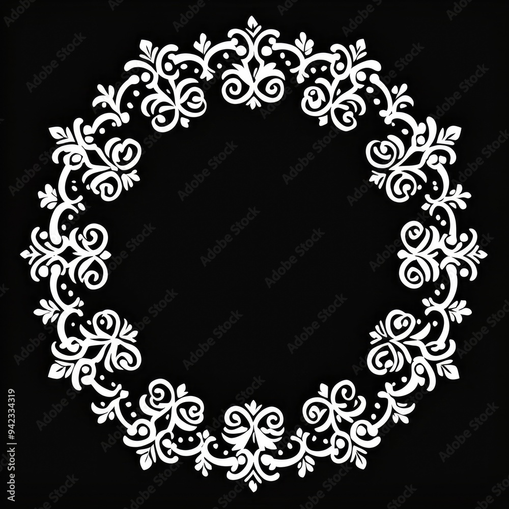 Ornate White Floral Frame on Black Background Ornate White Floral Frame on Black Background