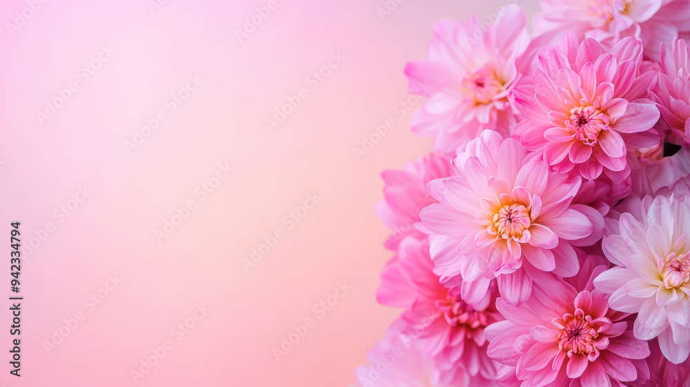 A bouquet of pink flowers with a pink background. The flowers are arranged in a way that they are almost touching the edge of the frame. Scene is one of beauty and elegance A bouquet of pink flowers with a pink background. The flowers are arranged in a way that they are almost touching the edge of the frame. Scene is one of beauty and elegance