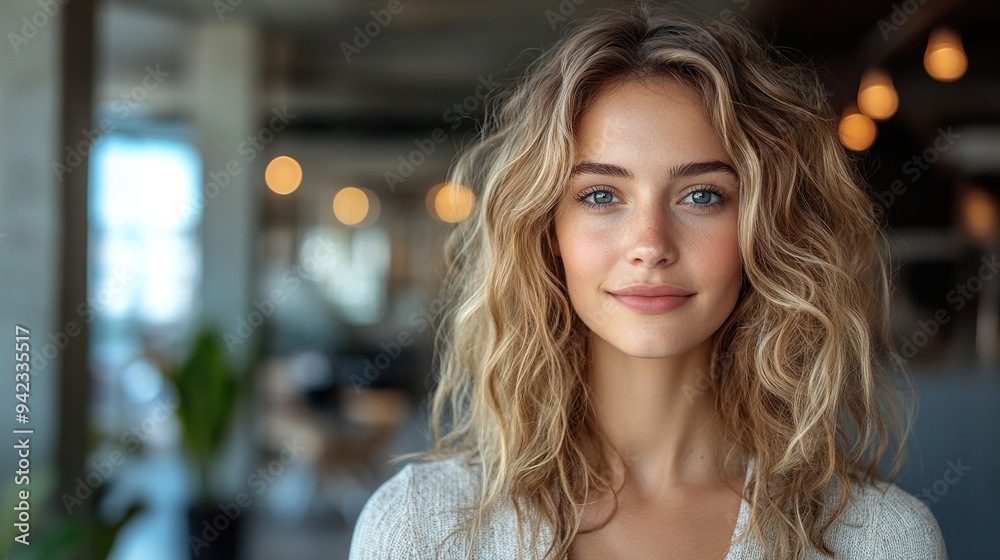 Obraz premium business woman young with tablet standing against wall concrete in office.stock image