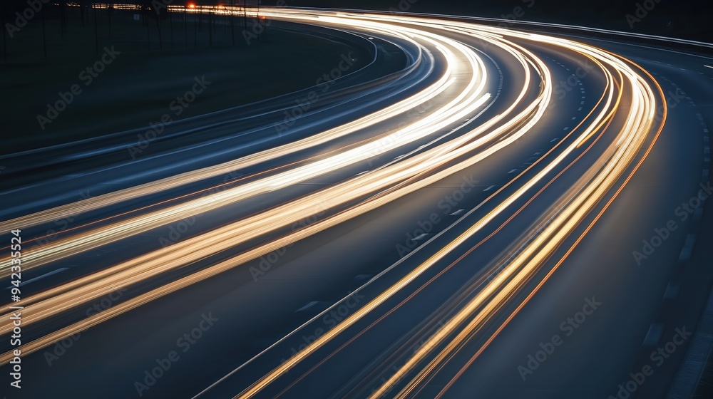 A dynamic shot capturing the blurred motion of vehicles on a highway at dusk, symbolizing the speed and efficiency of smart transportation systems. A dynamic shot capturing the blurred motion of vehicles on a highway at dusk, symbolizing the speed and efficiency of smart transportation systems.