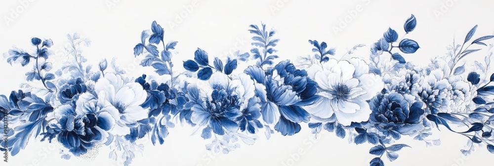 A stunning and beautiful wallpaper design that showcases intricate blue floral patterns against a pristine white background, evoking the beauty of classic porcelain artistry from the past A stunning and beautiful wallpaper design that showcases intricate blue floral patterns against a pristine white background, evoking the beauty of classic porcelain artistry from the past