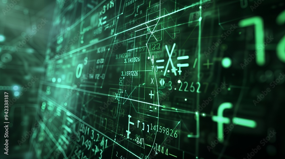 A digital representation of data with green lines, numbers, and symbols, suggesting technology. A digital representation of data with green lines, numbers, and symbols, suggesting technology.
