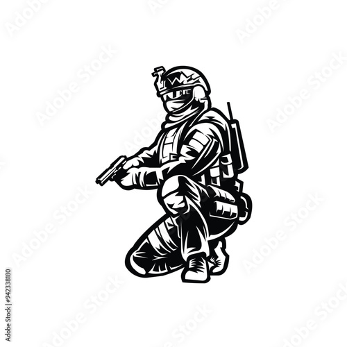 Military soldier elite unit, special forces soldier in army uniform holding a gun vector isolated