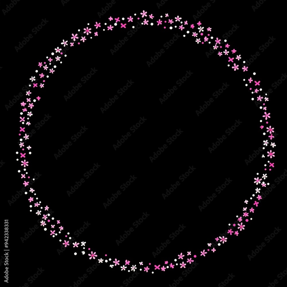 Pink and White Flower Circle Frame on Black Background Pink and White Flower Circle Frame on Black Background