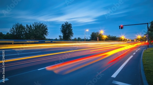 Urban traffic lights streaking at dusk