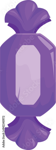 Cartoon purple wrapped sweet candy with a blank label is waiting to be eaten