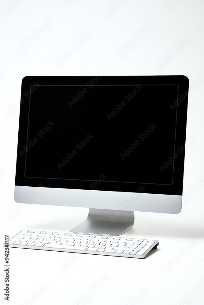 Modern desktop computer with a blank screen, perfect for office or home use, isolated on a white background. Modern desktop computer with a blank screen, perfect for office or home use, isolated on a white background.