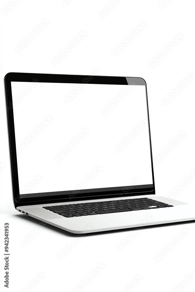 Modern laptop with blank white screen on a white background, ideal for tech or business presentations and graphic design projects. Modern laptop with blank white screen on a white background, ideal for tech or business presentations and graphic design projects.