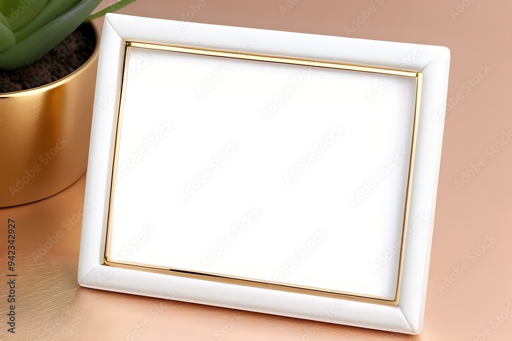 Fototapeta premium A white and gold frame placed on a table for an elegant presentation