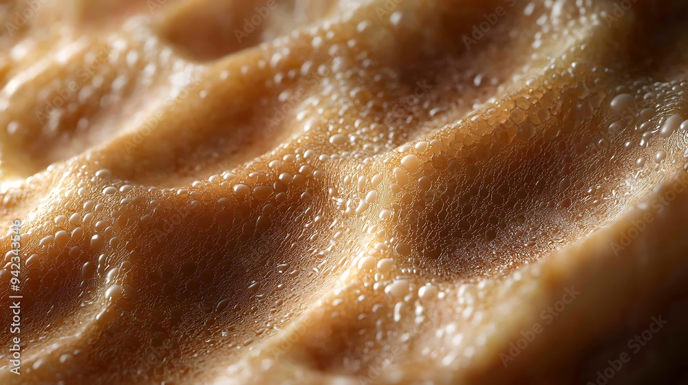 Crisp water droplets resting on the textured surface of a waffle. Crisp water droplets resting on the textured surface of a waffle.