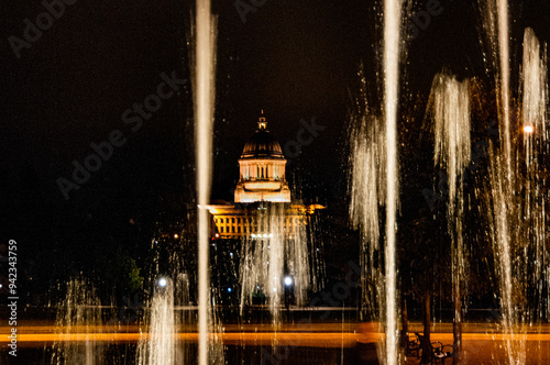 USA, Washington State. Olympia. Heritage Park Fountain in front of Capitol Building. photo