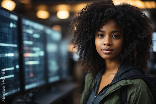 a young African American IT programmer using an intelligence interface