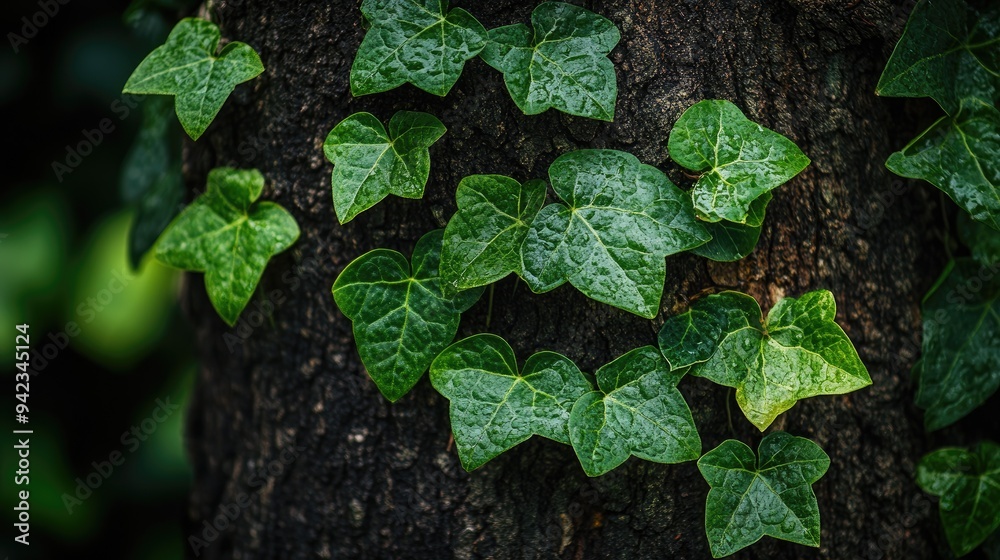 A close-up of ivy leaves clinging to a tree trunk, creating a dense, natural background of green foliage. A close-up of ivy leaves clinging to a tree trunk, creating a dense, natural background of green foliage.