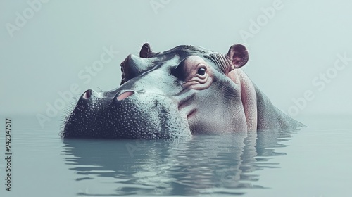 Hippopotamus, large aquatic mammal, enjoying water, big mouth, heavy body, dangerous photo