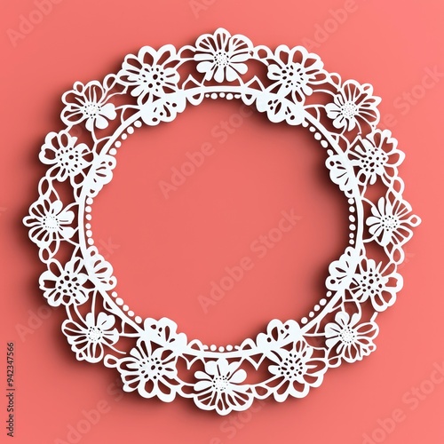 Elegant White Floral Frame on a Pink Background