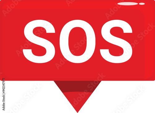 Red glossy pin showing sos message on a white background