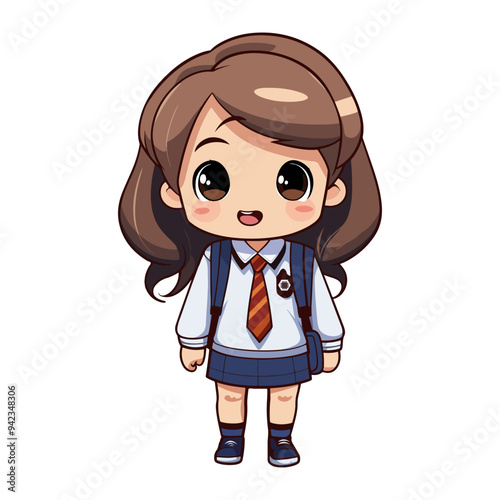 Cute girl going to school with backpack Cartoon Vector illustration.