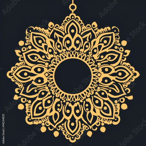 Golden Mandala Design with Black Background