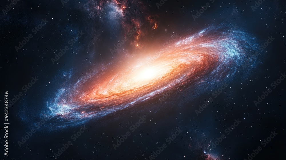 A colorful galaxy with intense light at its center, surrounded by dark space and distant stars, providing a breathtaking cosmic scene with space for copy. A colorful galaxy with intense light at its center, surrounded by dark space and distant stars, providing a breathtaking cosmic scene with space for copy.